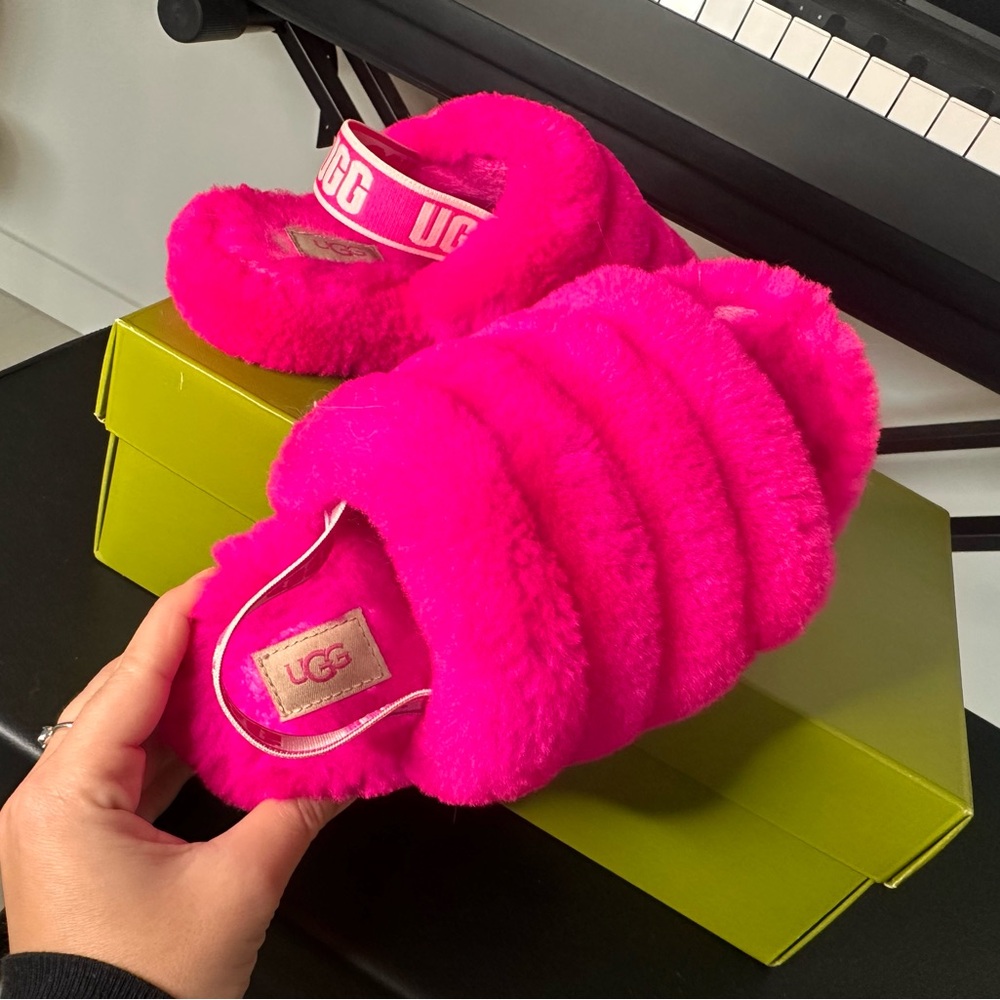 UGG Vibrant Pink Fluffy Slides